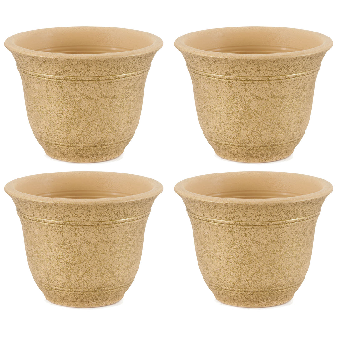 HC Companies Sierra 10 Inch Round Garden Planter Pot, Arizona Sand (4 Pack)