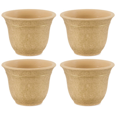 HC Companies Sierra 10 Inch Round Garden Planter Pot, Arizona Sand (4 Pack) - VMInnovations