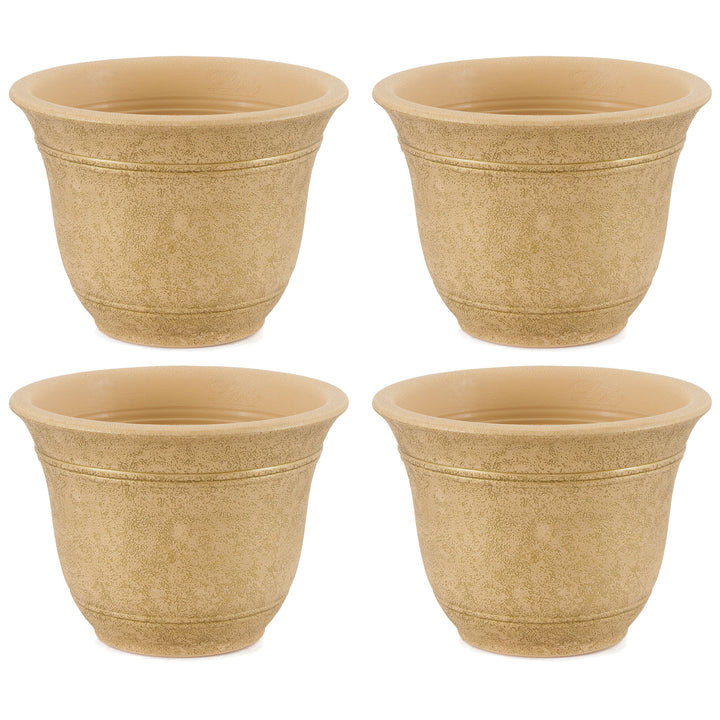 HC Companies Sierra 10 Inch Round Garden Planter Pot, Arizona Sand (4 Pack)