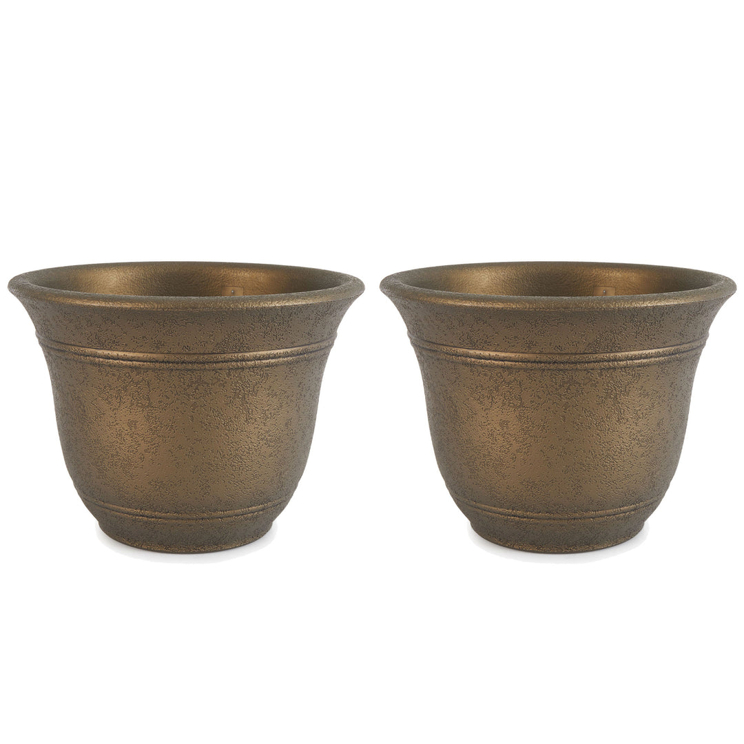 HC Companies Sierra 10 Inch Round Garden Planter Pot, Celtic Bronze (2 Pack)