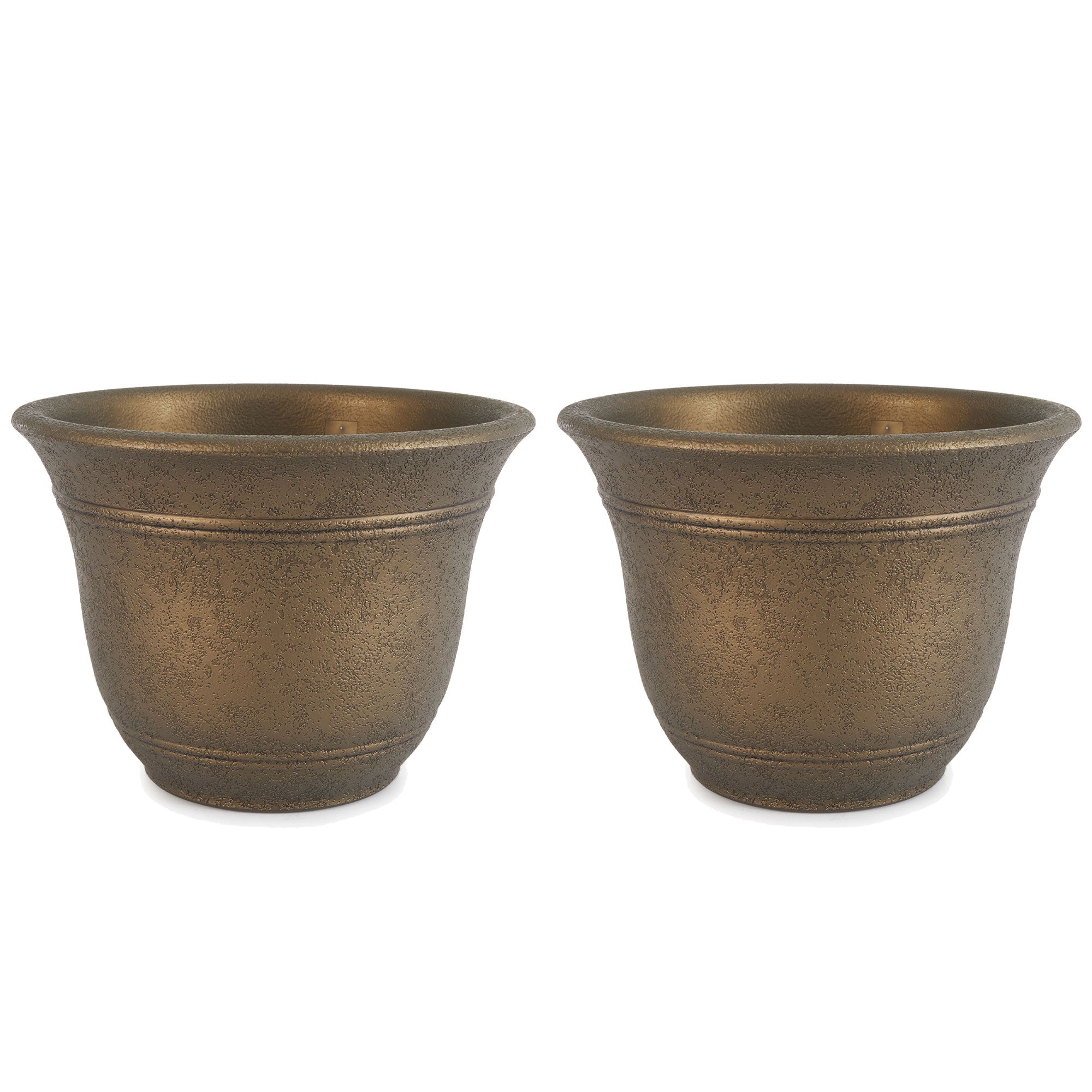 HC Companies Sierra 10 Inch Round Garden Planter Pot, Celtic Bronze (2 Pack) - VMInnovations