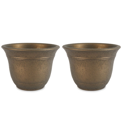 HC Companies Sierra 10 Inch Round Garden Planter Pot, Celtic Bronze (2 Pack) - VMInnovations