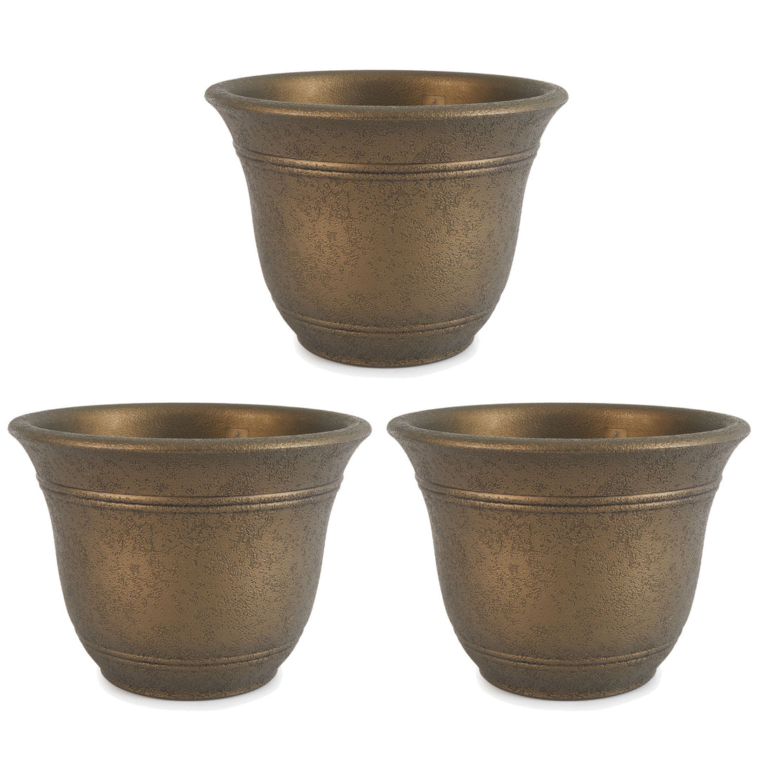 HC Companies Sierra 10 Inch Round Garden Planter Pot, Celtic Bronze (3 Pack)