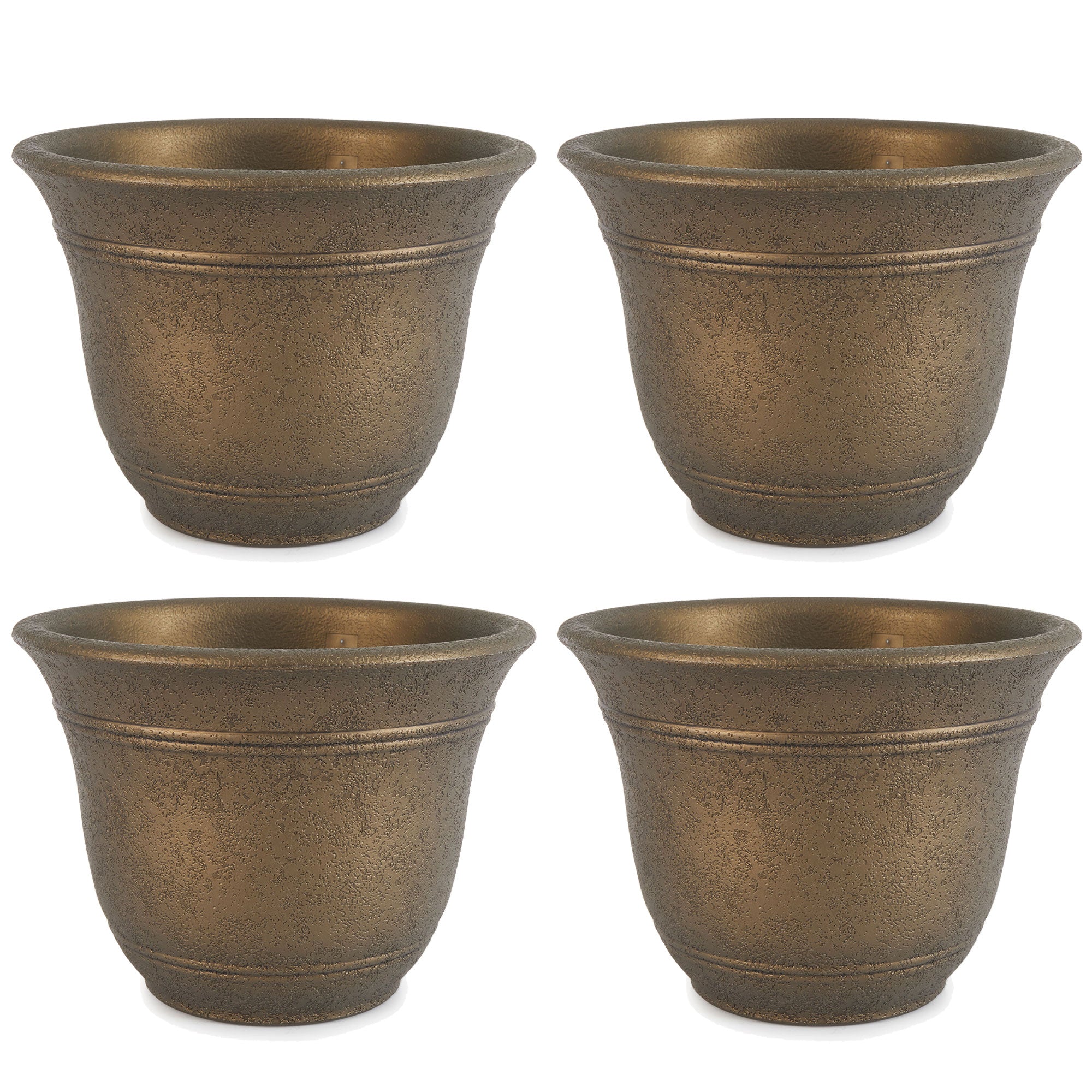HC Companies Sierra 10 Inch Round Garden Planter Pot, Celtic Bronze (4 Pack)