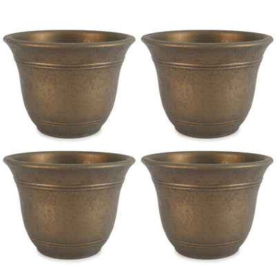 HC Companies Sierra 10 Inch Round Garden Planter Pot, Celtic Bronze (4 Pack)