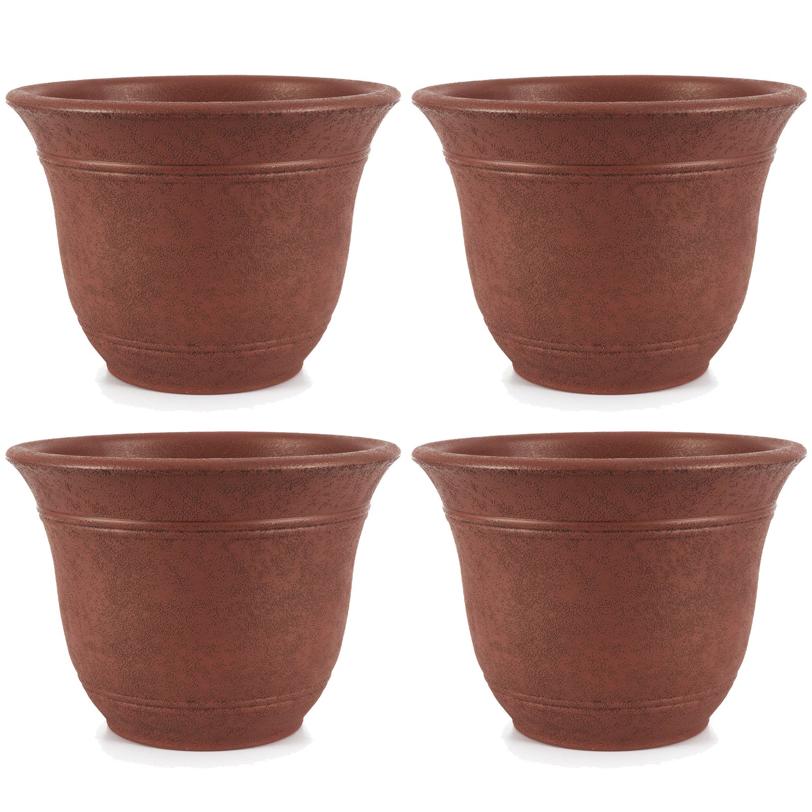 HC Companies Sierra 13 In Round Garden Planter Pot, Rustic Redstone (4 Pack) - VMInnovations