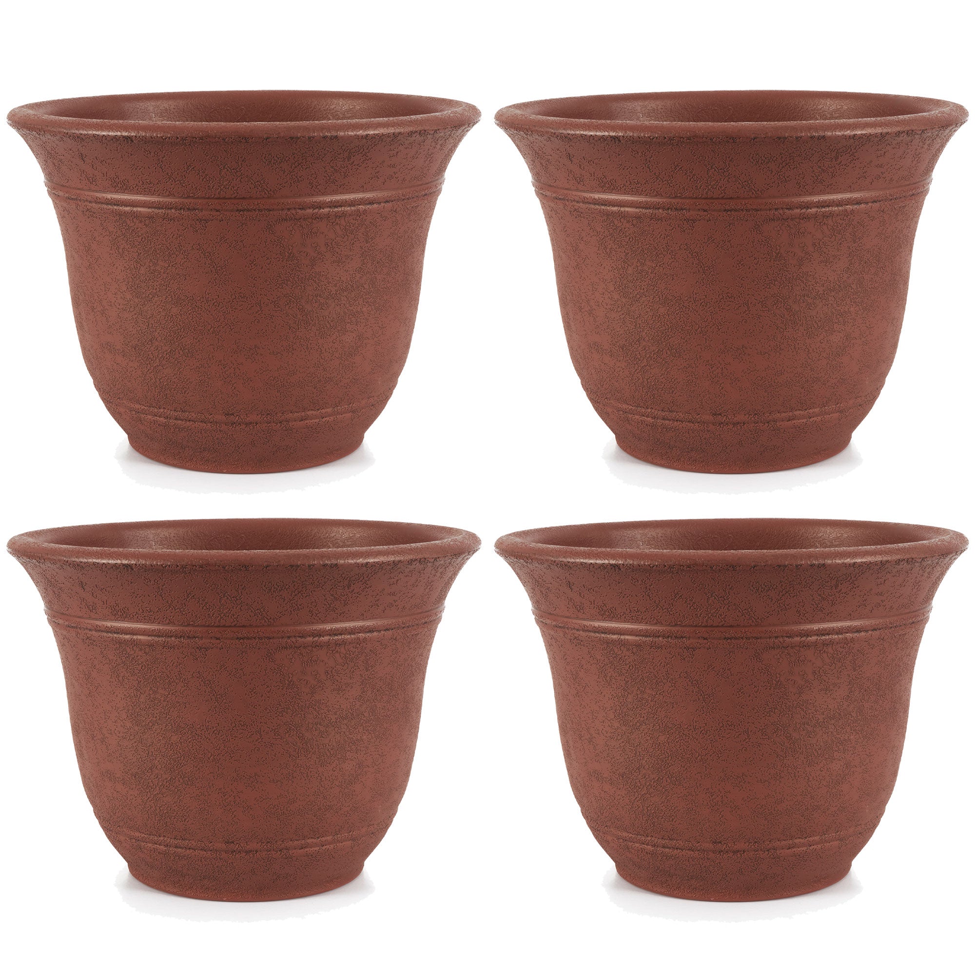 HC Companies Sierra 13 In Round Garden Planter Pot, Rustic Redstone (4 Pack) - VMInnovations