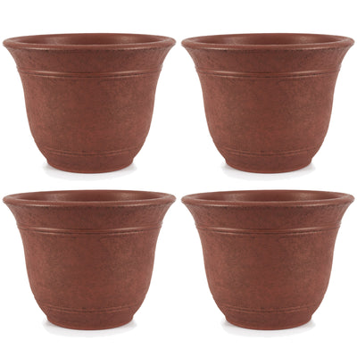 HC Companies Sierra 13 In Round Garden Planter Pot, Rustic Redstone (4 Pack) - VMInnovations