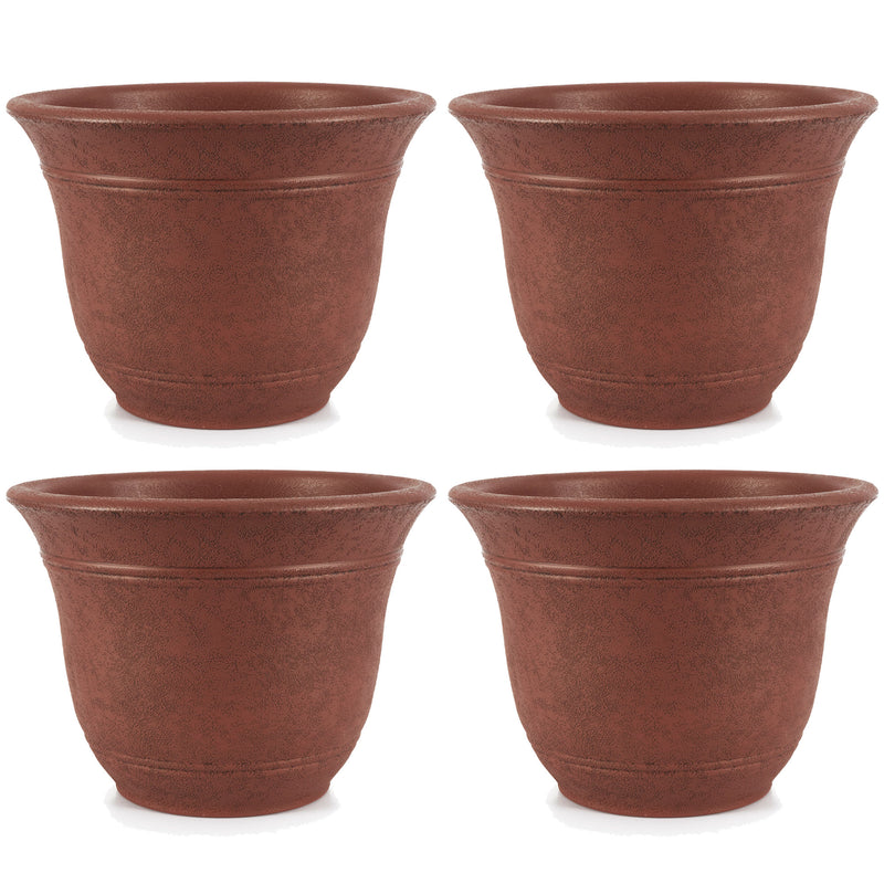 HC Companies Sierra 13 In Round Garden Planter Pot, Rustic Redstone (4 Pack)