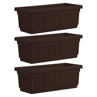 HC Companies 29.5 Inch Fluted Plastic Venetian Flower Box, Chocolate (3 Pack)