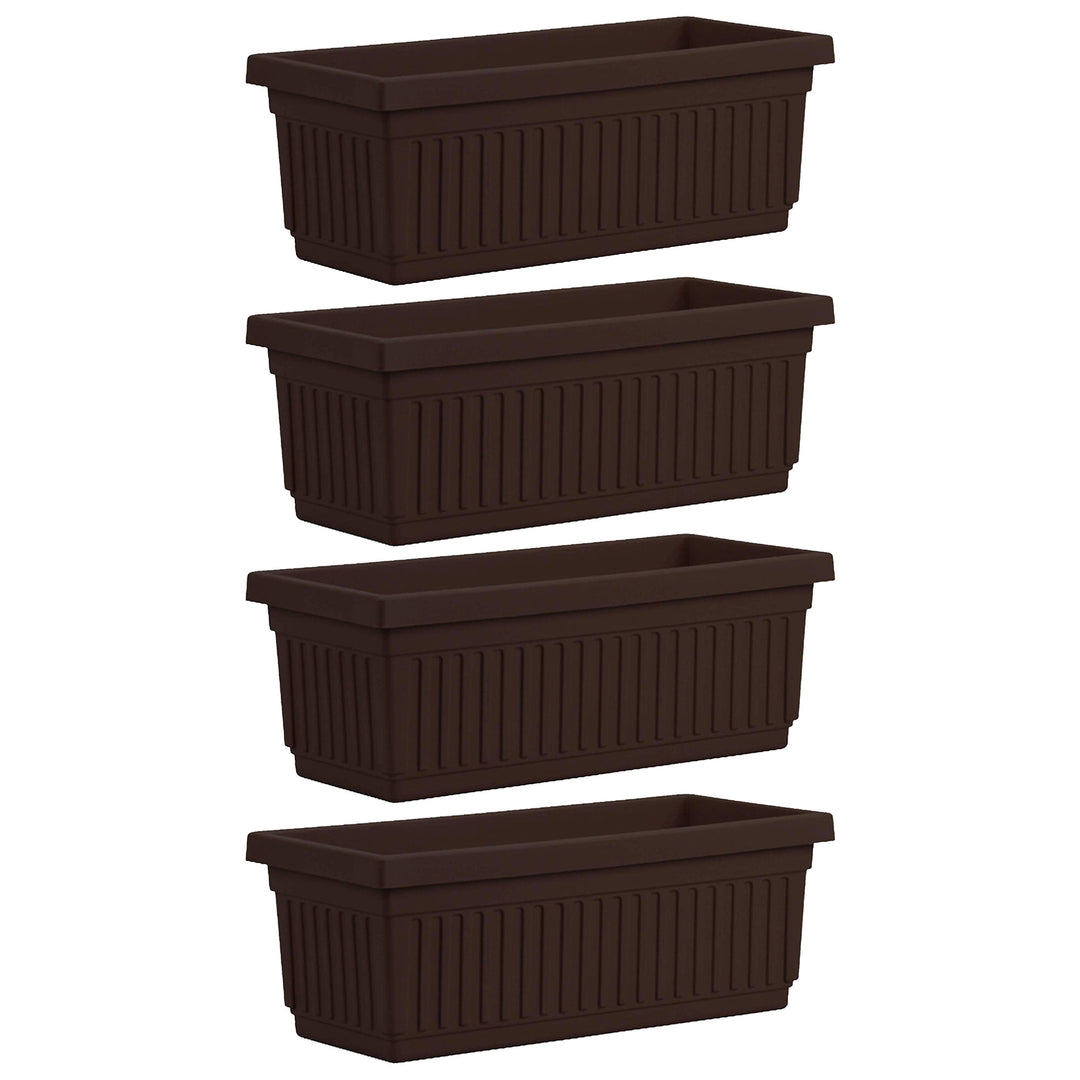 HC Companies 29.5 Inch Fluted Plastic Venetian Flower Box, Chocolate (4 Pack)