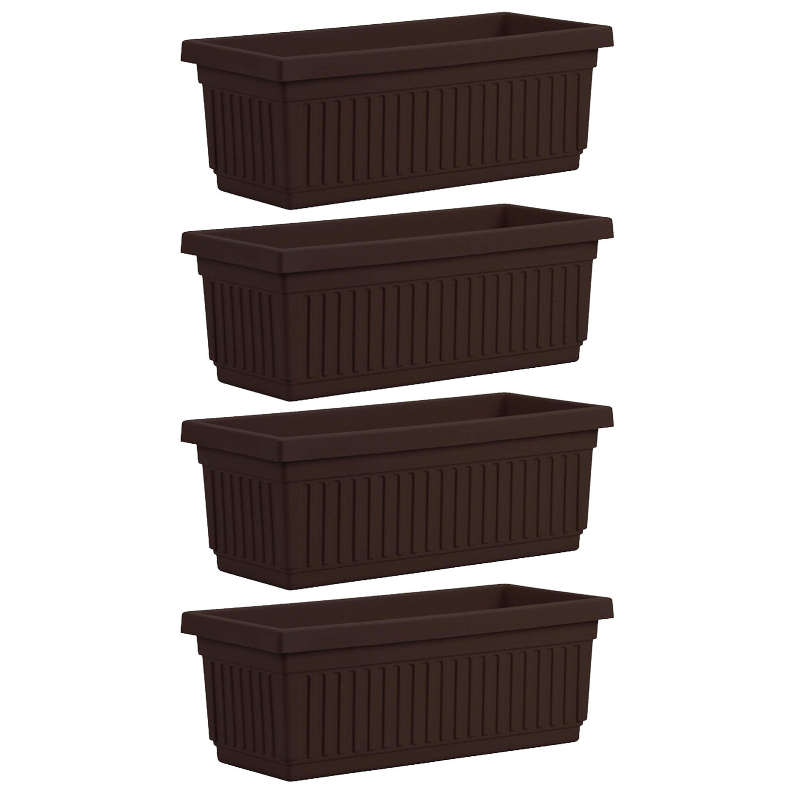 HC Companies 29.5 Inch Fluted Plastic Venetian Flower Box, Chocolate (4 Pack) - VMInnovations