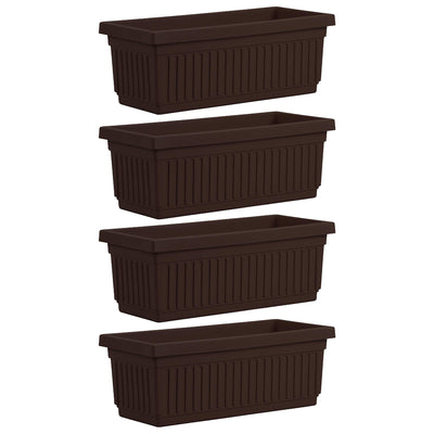 HC Companies 29.5 Inch Fluted Plastic Venetian Flower Box, Chocolate (4 Pack) - VMInnovations
