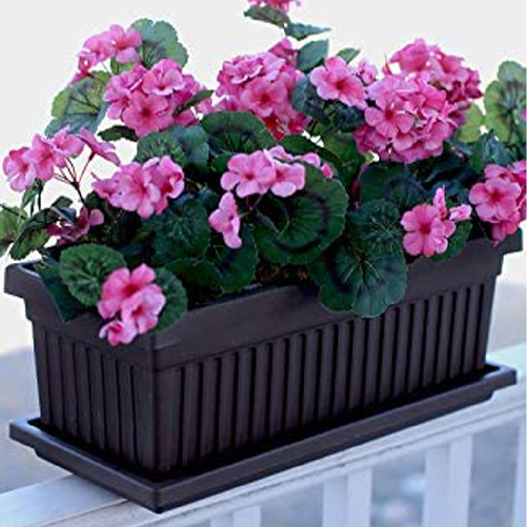 HC Companies 29.5 Inch Fluted Plastic Venetian Flower Box, Chocolate (4 Pack)