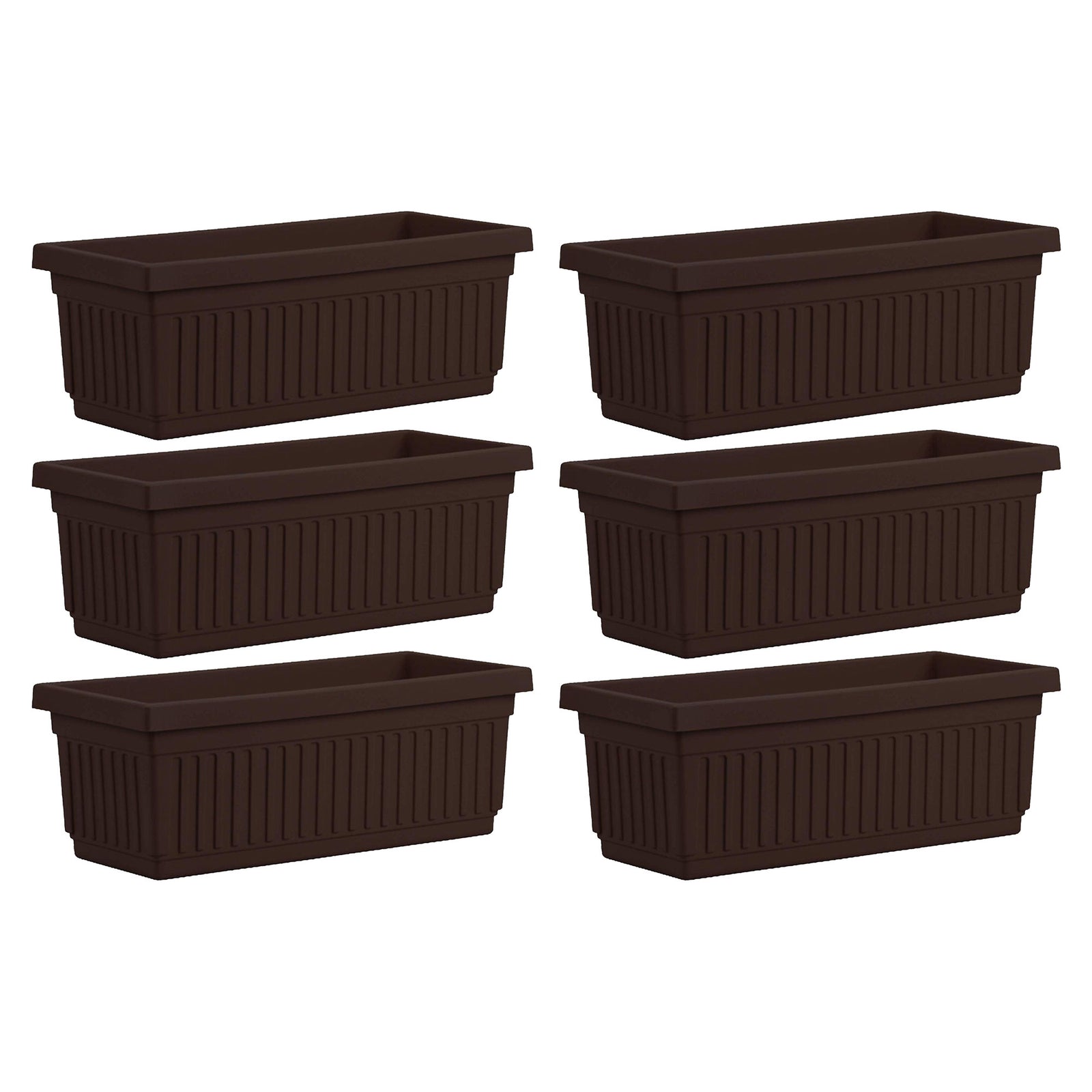 HC Companies 29.5 Inch Fluted Plastic Venetian Flower Box, Chocolate (6 Pack) - VMInnovations
