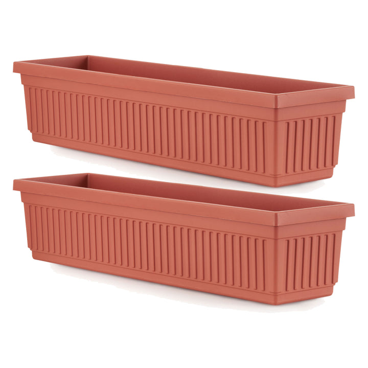 HC Companies 30 Inch Fluted Venetian Garden Flower Window Box, Clay (2 Pack)