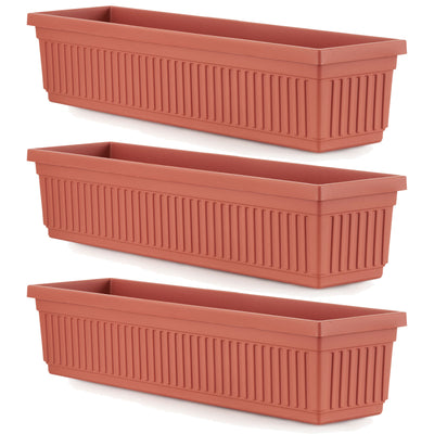 HC Companies 30 Inch Fluted Venetian Garden Flower Window Box, Clay (3 Pack)