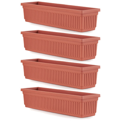 HC Companies 30 Inch Fluted Venetian Garden Flower Window Box, Clay (4 Pack) - VMInnovations