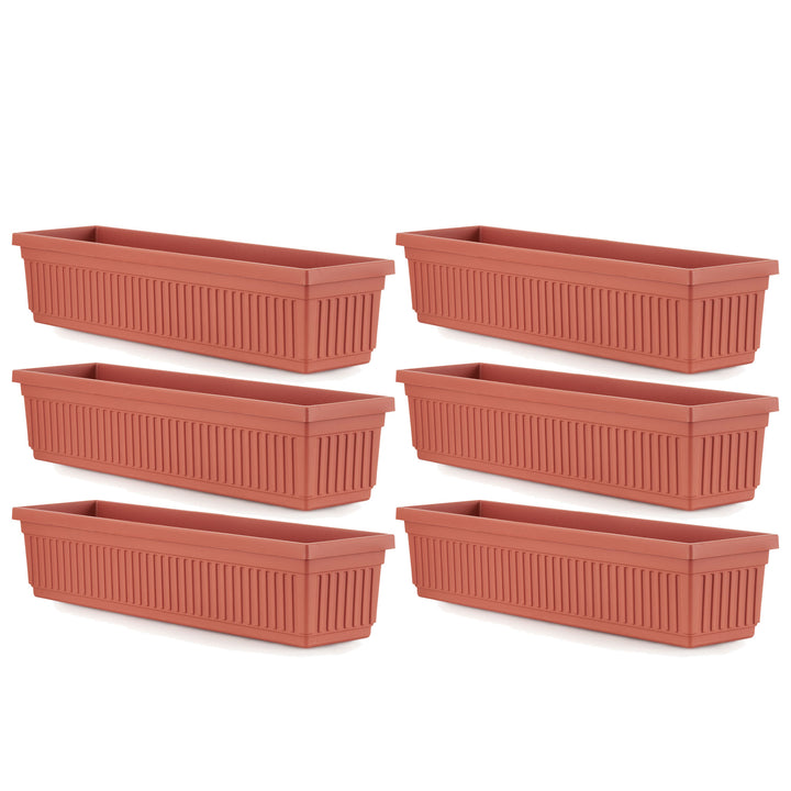 HC Companies 30 Inch Fluted Venetian Garden Flower Window Box, Clay (6 Pack)