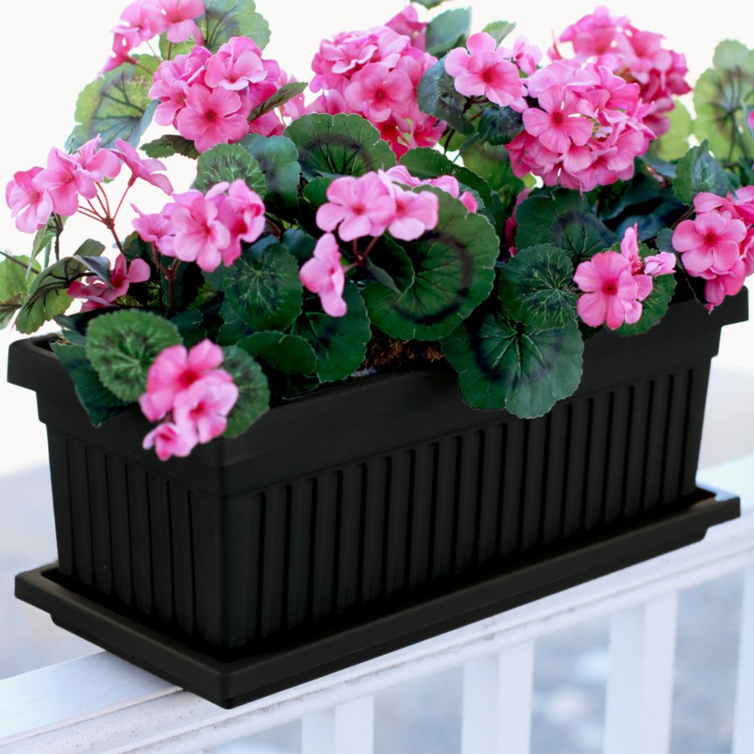 HC Companies 24 Inch Fluted Venetian Garden Flower Window Box, Black (2 Pack)