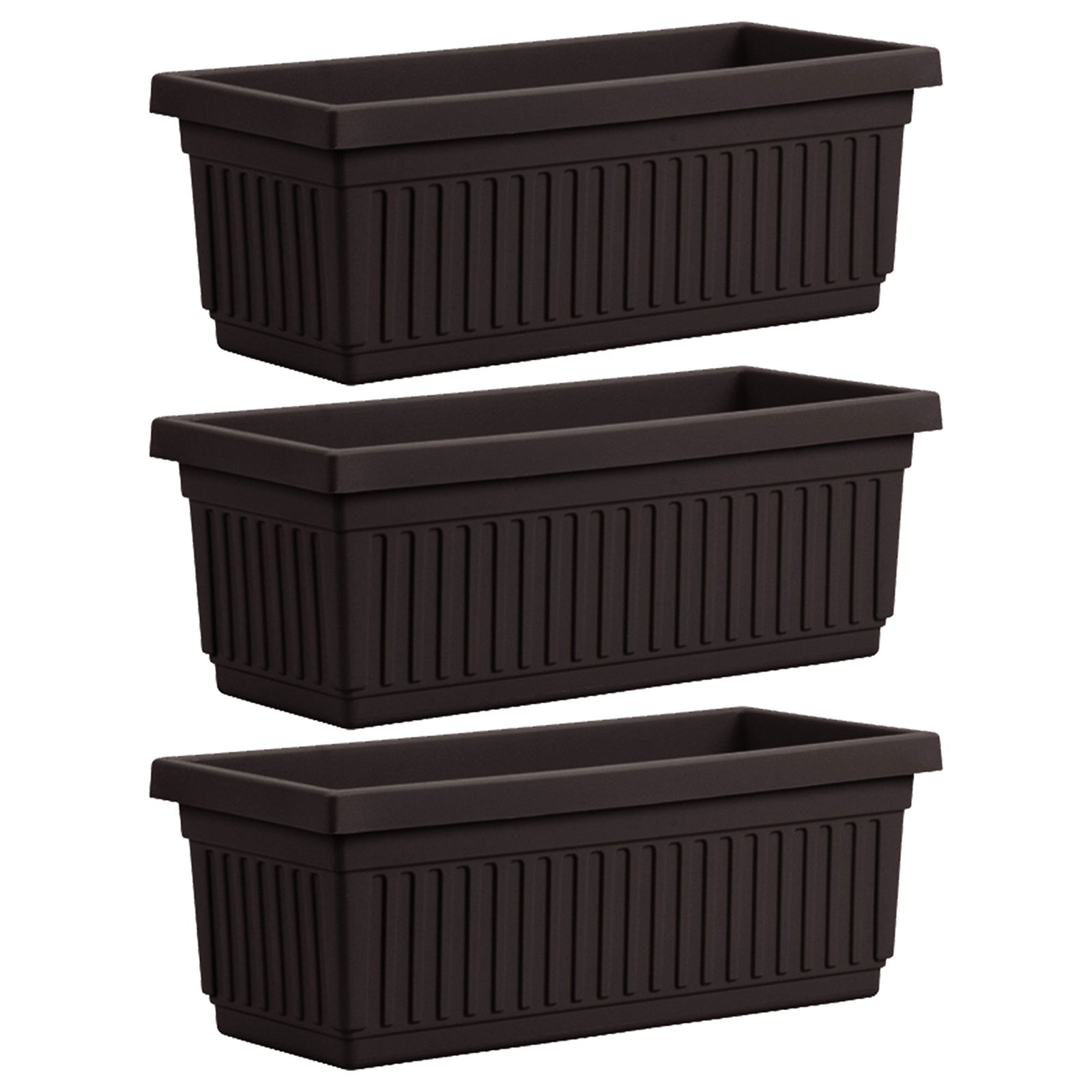 HC Companies 24 Inch Fluted Venetian Garden Flower Window Box, Black (3 Pack) - VMInnovations