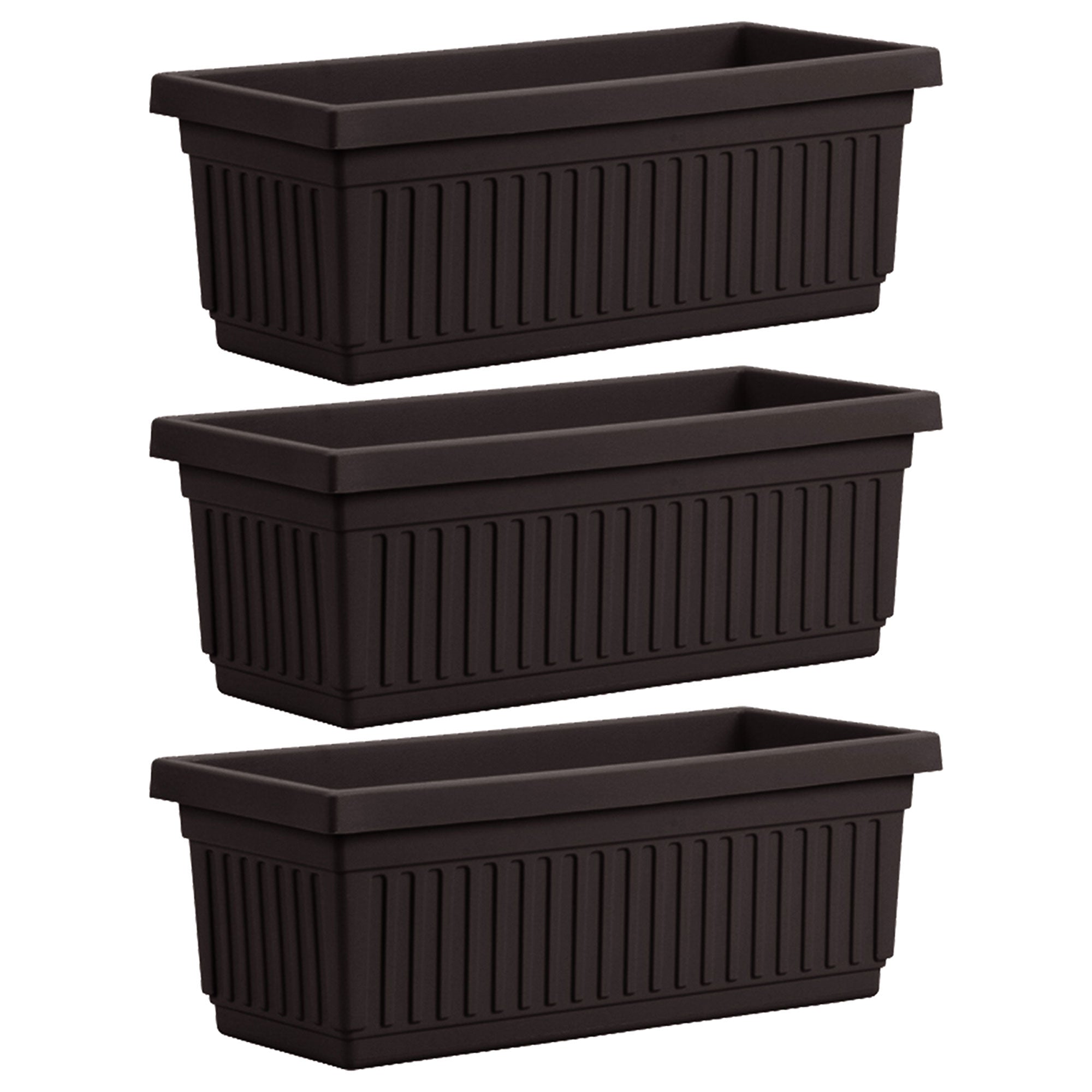 HC Companies 24 Inch Fluted Venetian Garden Flower Window Box, Black (3 Pack) - VMInnovations