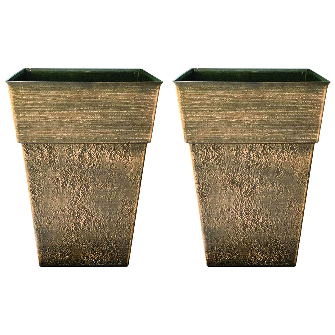 The HC Companies Avino 16 Inch Square Flower Planter Pot, Celtic Bronze (2 Pack)