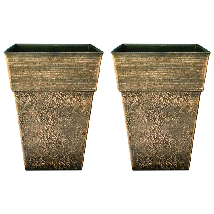 The HC Companies Avino 16 Inch Square Flower Planter Pot, Celtic Bronze (2 Pack)