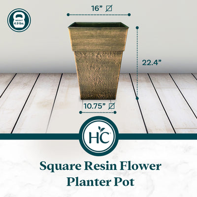 The HC Companies Avino 16 Inch Square Flower Planter Pot, Celtic Bronze (2 Pack)