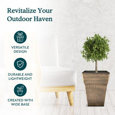 The HC Companies Avino 16 Inch Square Flower Planter Pot, Celtic Bronze (4 Pack) - VMInnovations