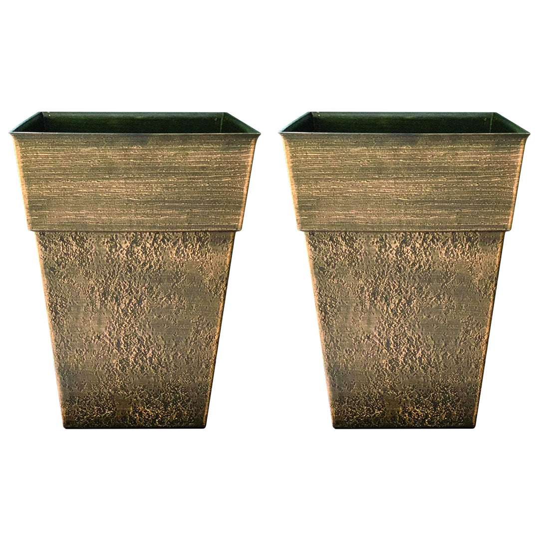 The HC Companies Avino 13 Inch Square Flower Planter Pot, Celtic Bronze (2 Pack)