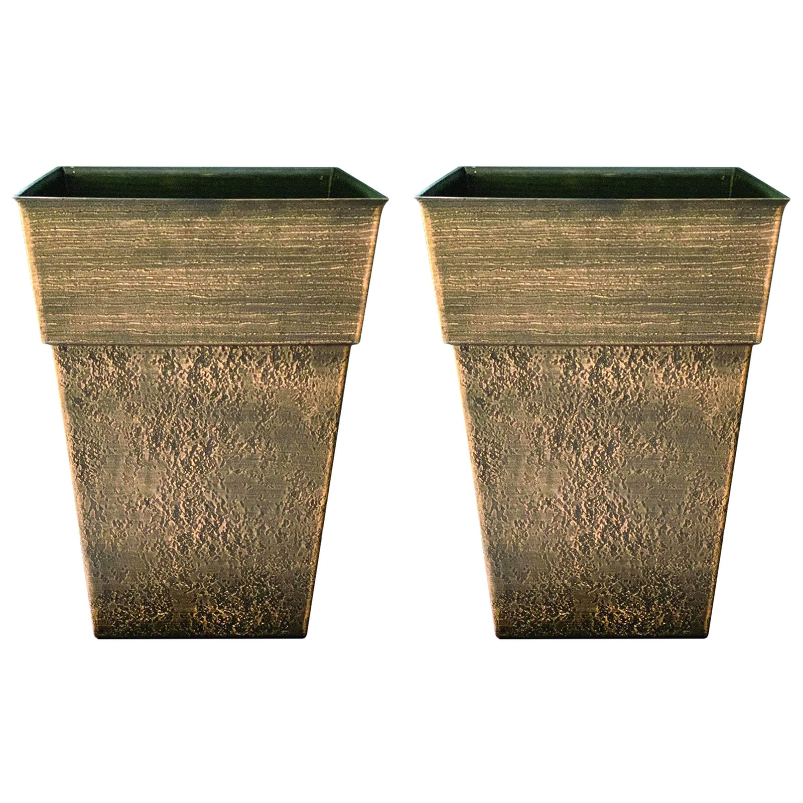 The HC Companies Avino 13 Inch Square Flower Planter Pot, Celtic Bronze (2 Pack) - VMInnovations