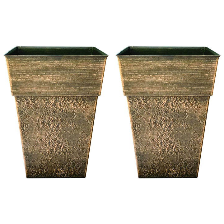 The HC Companies Avino 13 Inch Square Flower Planter Pot, Celtic Bronze (2 Pack)