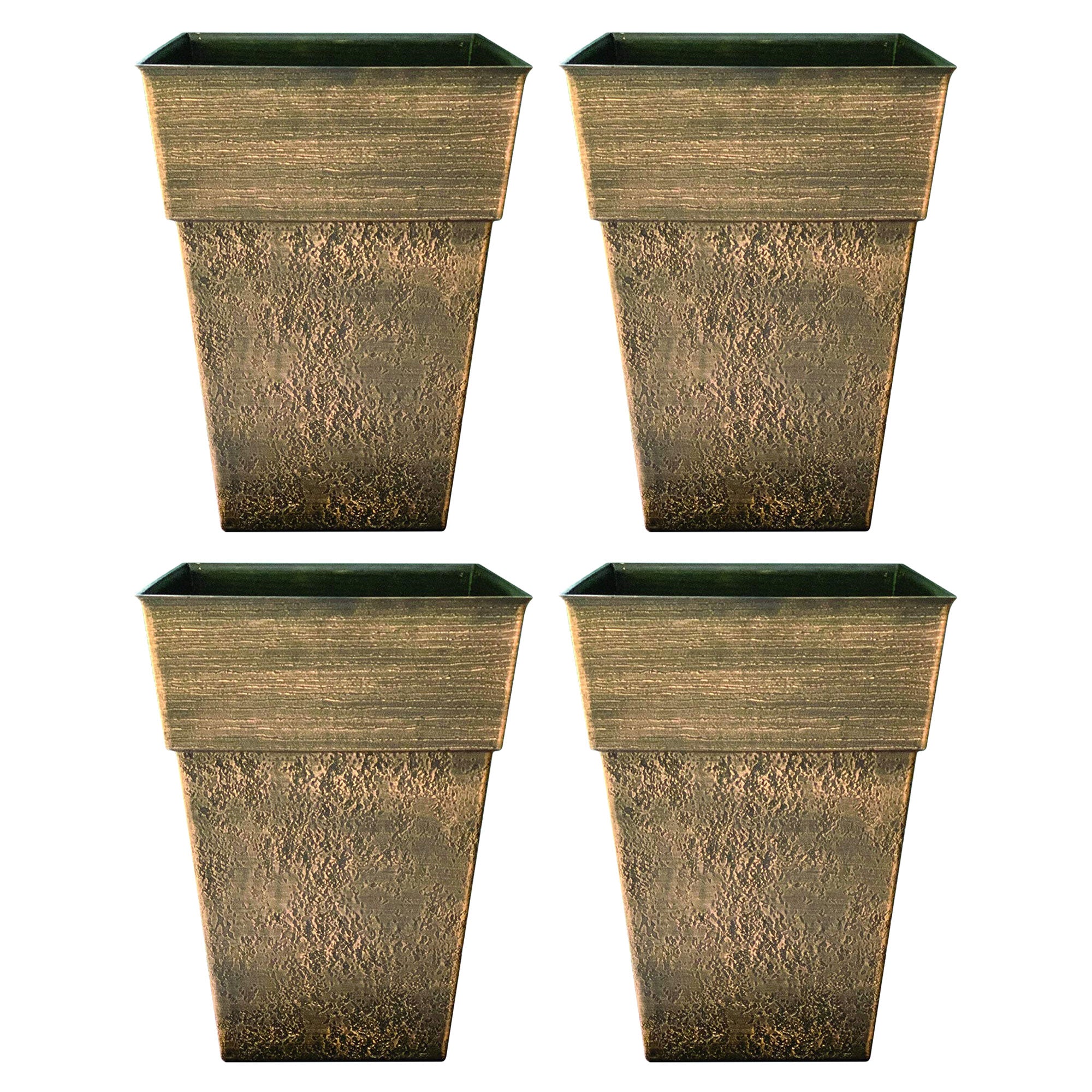 The HC Companies Avino 13 Inch Square Flower Planter Pot, Celtic Bronze (4 Pack)