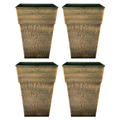 The HC Companies Avino 13 Inch Square Flower Planter Pot, Celtic Bronze (4 Pack)