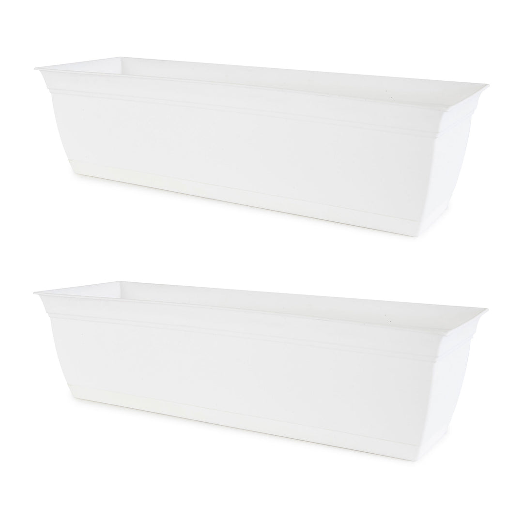 The HC Companies 24 Inch Window Flower Box with Removable Saucer, White (2 Pack)