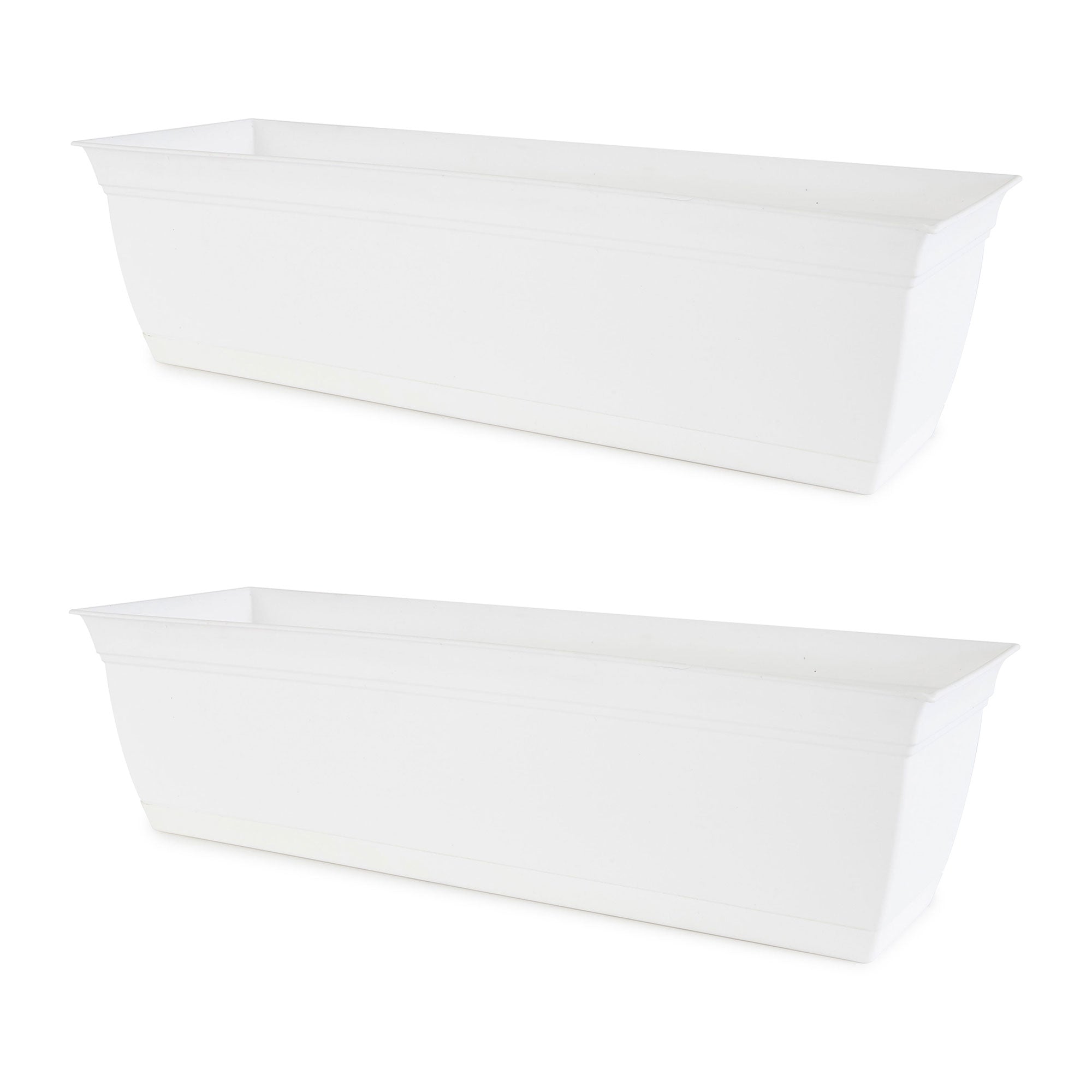 The HC Companies 24 Inch Window Flower Box with Removable Saucer, White (2 Pack) - VMInnovations
