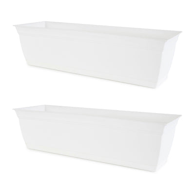 The HC Companies 24 Inch Window Flower Box with Removable Saucer, White (2 Pack) - VMInnovations