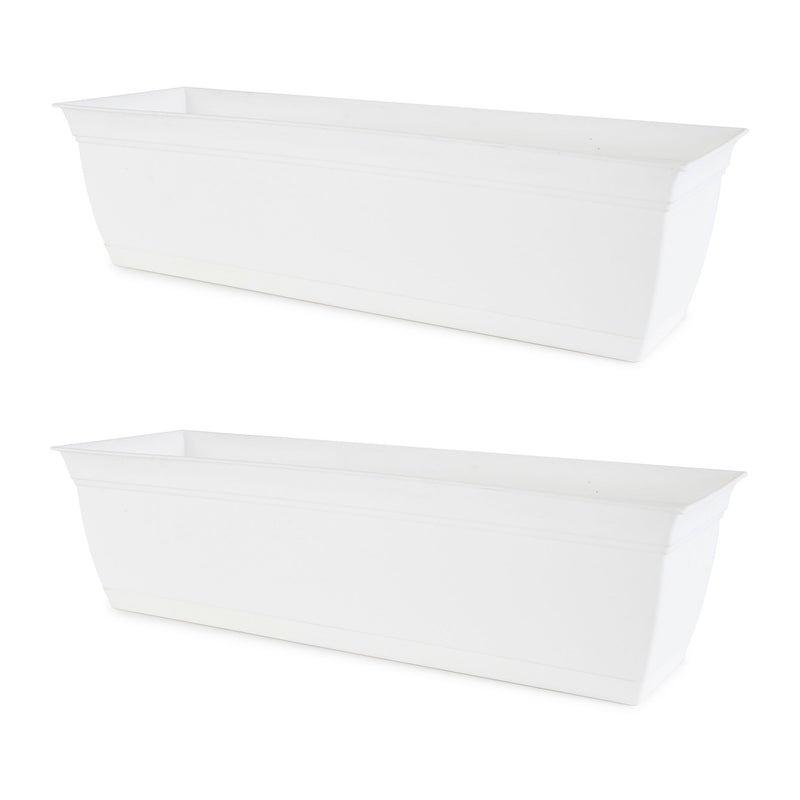 The HC Companies 24 Inch Window Flower Box with Removable Saucer, White (2 Pack)