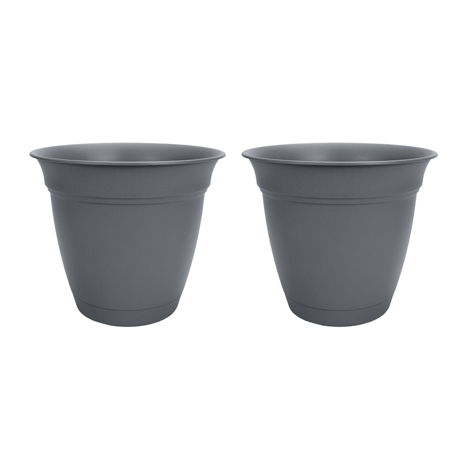 HC Companies 12 Inch Eclipse Planter with Attached Saucer, Warm Gray (2 Pack) - VMInnovations