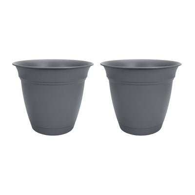 HC Companies 12 Inch Eclipse Planter with Attached Saucer, Warm Gray (2 Pack) - VMInnovations