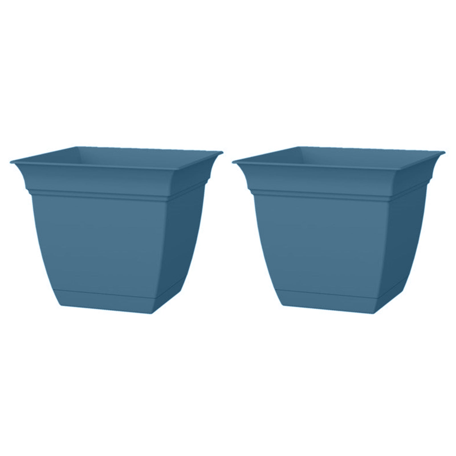 HC Companies 12 Inch Eclipse Planter with Attached Saucer, Slate Blue (2 Pack) - VMInnovations