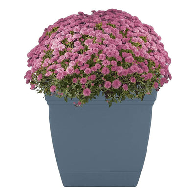 HC Companies 12 Inch Eclipse Planter with Attached Saucer, Slate Blue (2 Pack) - VMInnovations