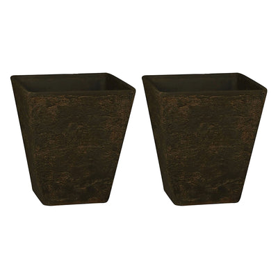 HC Companies 16 Inch Tahoe Outdoor Square Planter Pot, Falcon Brown (2 Pack) - VMInnovations