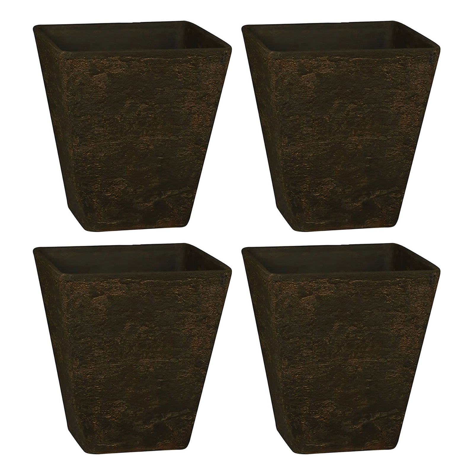 HC Companies 16 Inch Tahoe Outdoor Square Planter Pot, Falcon Brown (4 Pack) - VMInnovations