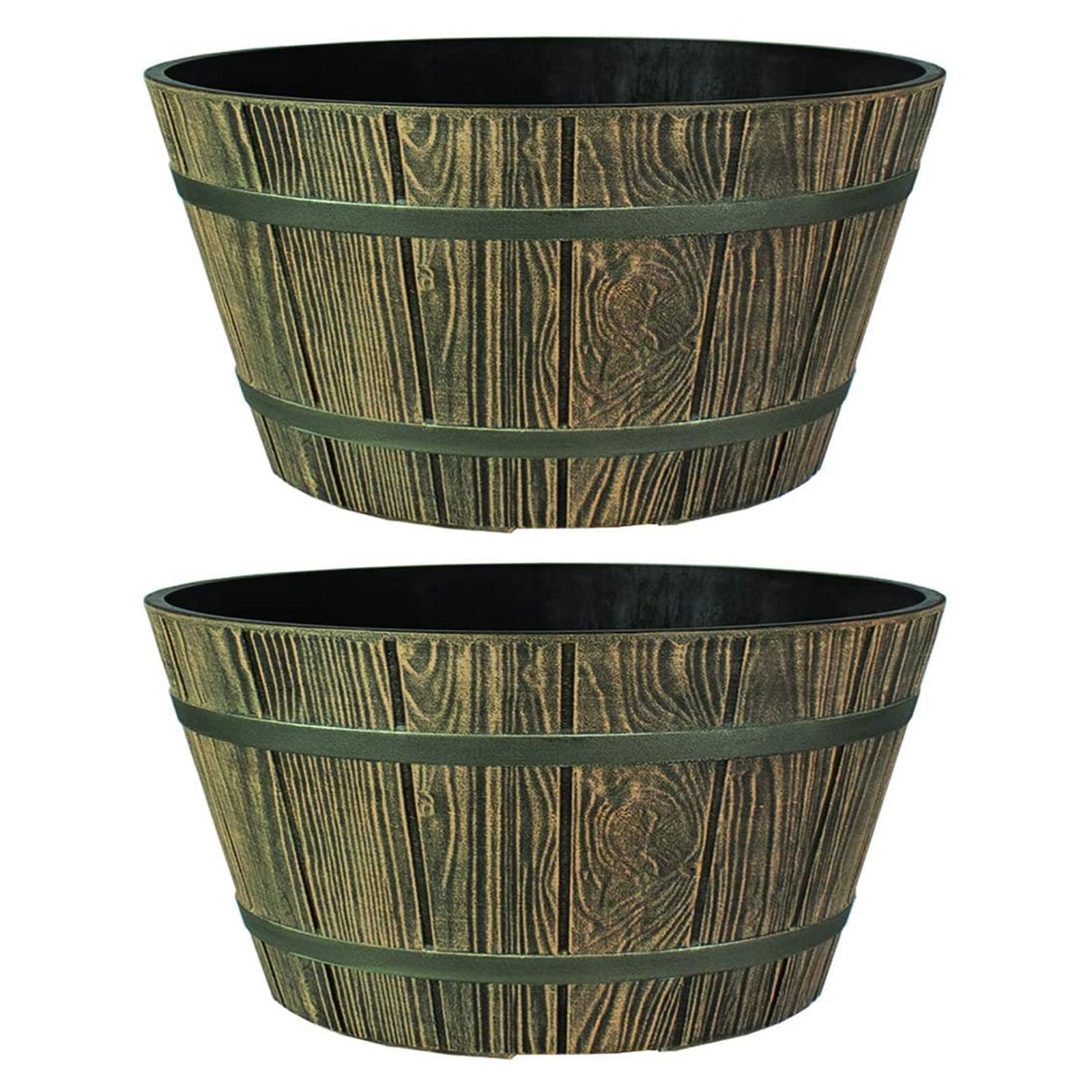 HC Companies 16" Indoor Outdoor Aged Wooden Oak Whiskey Barrel Planter (2 Pack) - VMInnovations