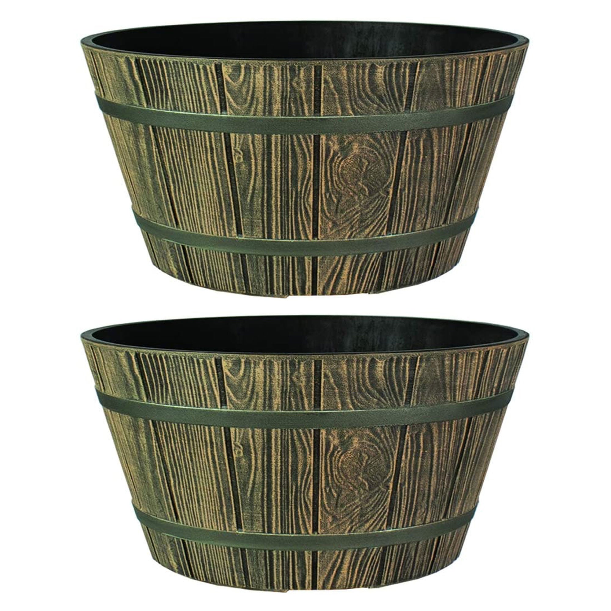 HC Companies 16" Indoor Outdoor Aged Wooden Oak Whiskey Barrel Planter (2 Pack) - VMInnovations