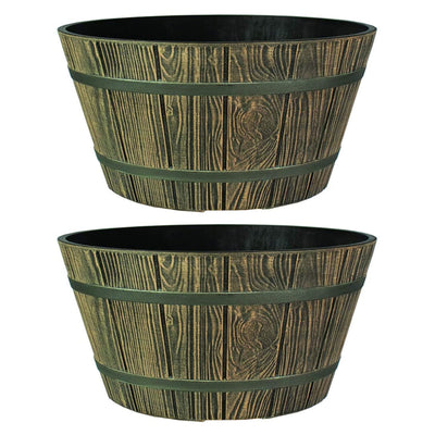 HC Companies 16" Indoor Outdoor Aged Wooden Oak Whiskey Barrel Planter (2 Pack) - VMInnovations