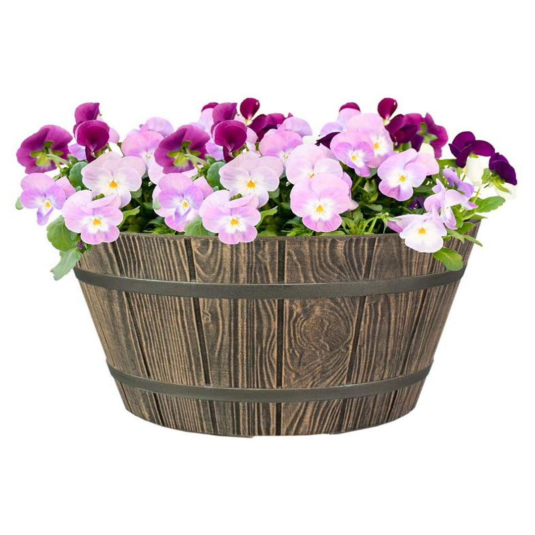 HC Companies 16" Indoor Outdoor Aged Wooden Oak Whiskey Barrel Planter (2 Pack)
