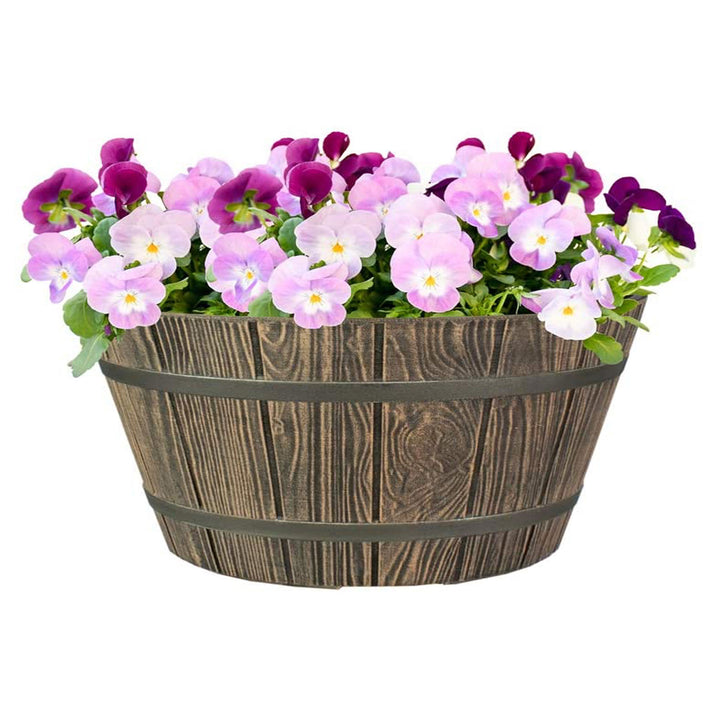 HC Companies 16" Indoor Outdoor Aged Wooden Oak Whiskey Barrel Planter (2 Pack)